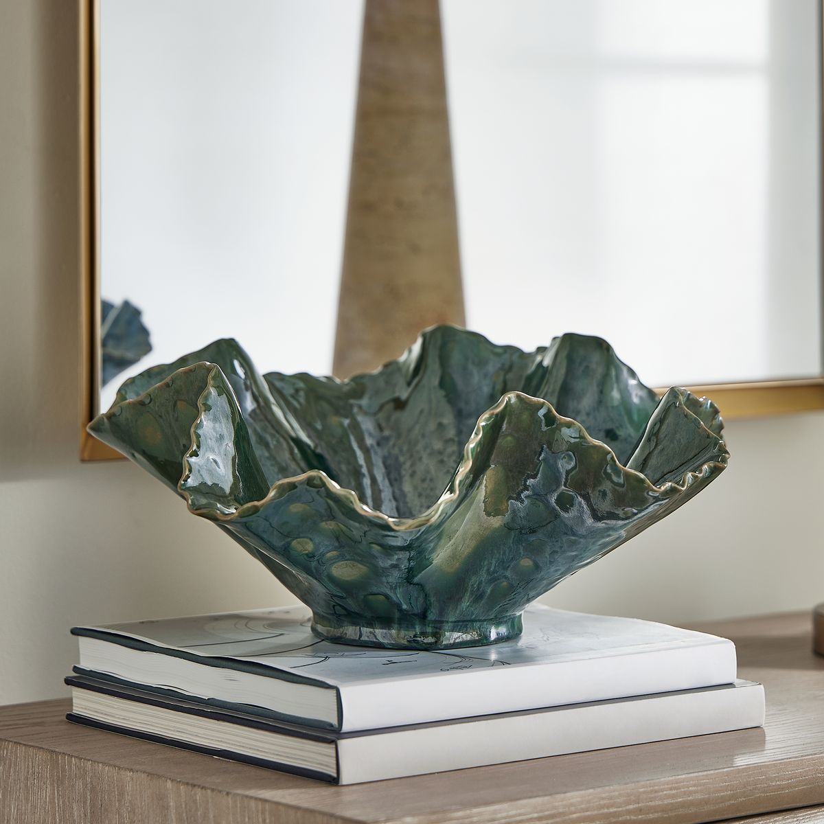 Uttermost Verdant Bloom Glossy Emerald Glazed Bowl ~ Indoor And Outdoor Use - Image 2