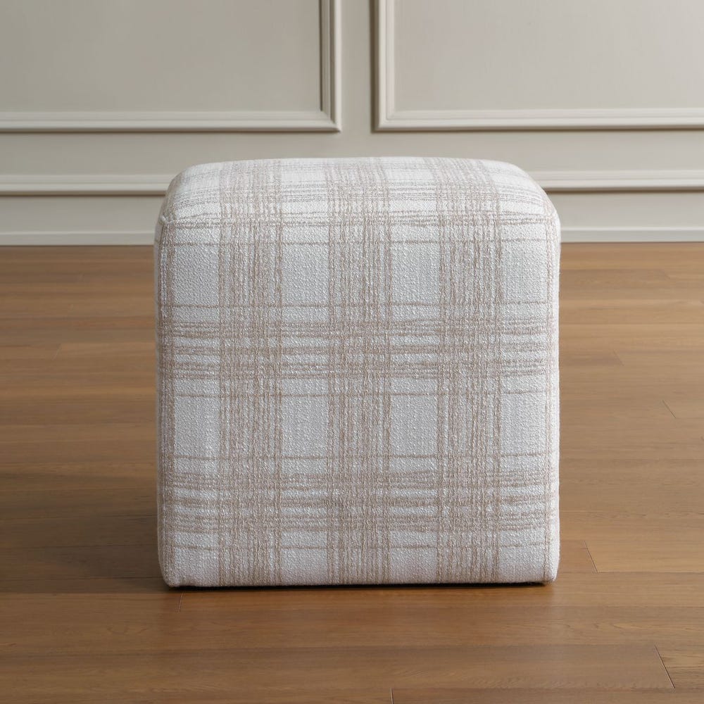 Uttermost Joie Beige Plaid Plush Chenille Ottoman - Image 3
