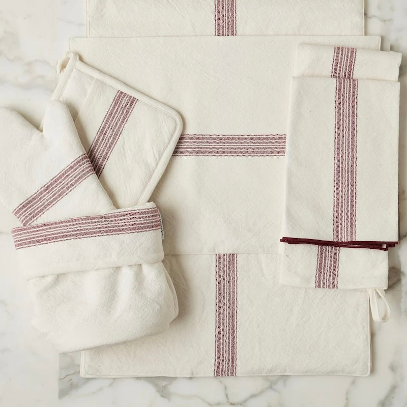 etúHOME Vintage Merlot Red Stripe Kitchen Tea Towels ~ Set of 2 - Image 3