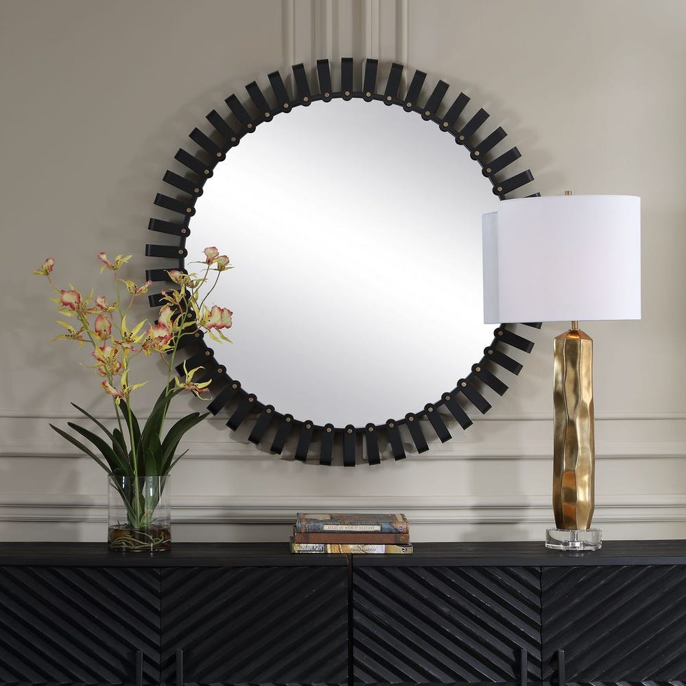 Uttermost Jael Industrial Iron Finished In Satin Black Round Mirror - Image 1