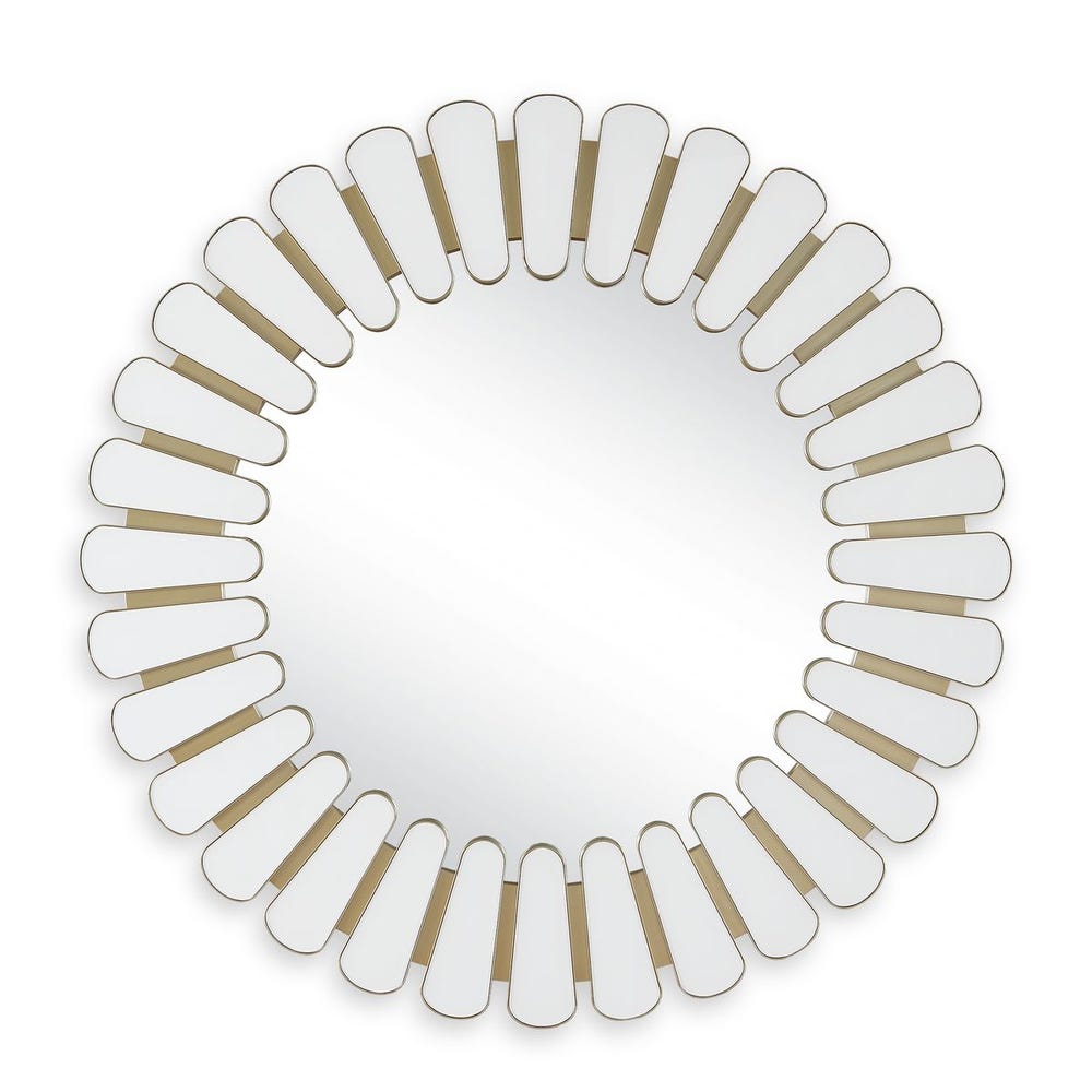 Uttermost Miran White Glass With Antique Gold Frame Round Mirror - Image 3