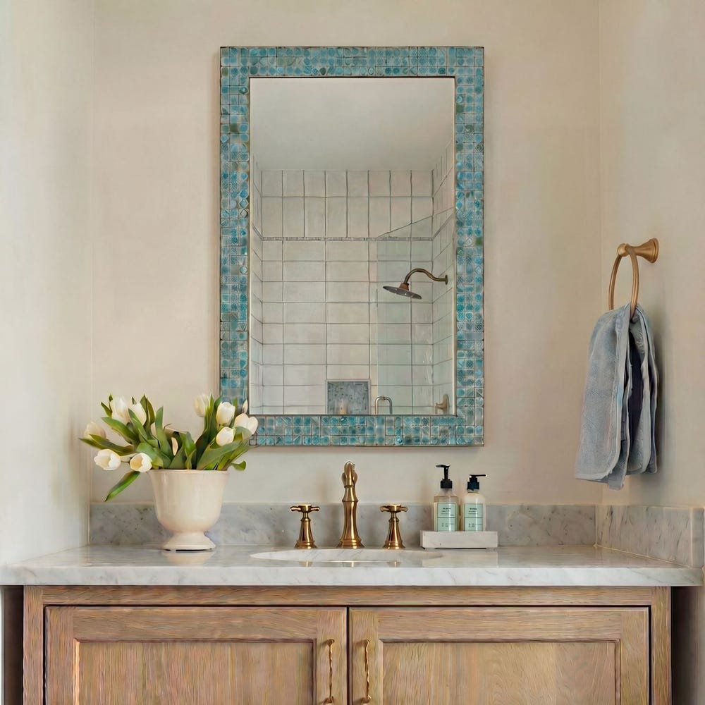 Uttermost Coralie Teal And Green Tile Border Mirror - Image 1