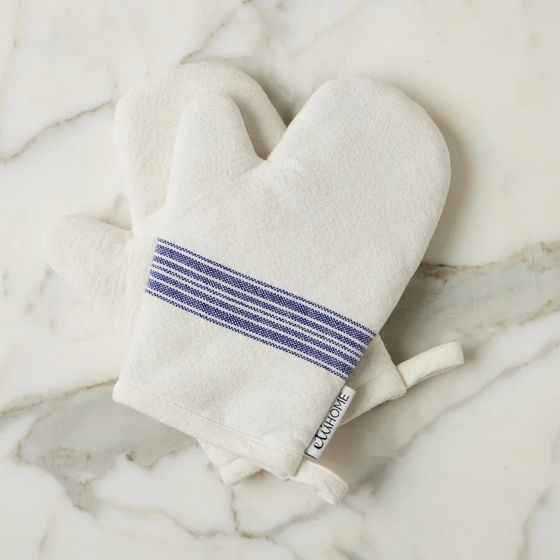 etúHOME Vintage Blue Stripe Kitchen Oven Mitts ~ Set of 2 ~ IN-STORE PURCHASE ONLY