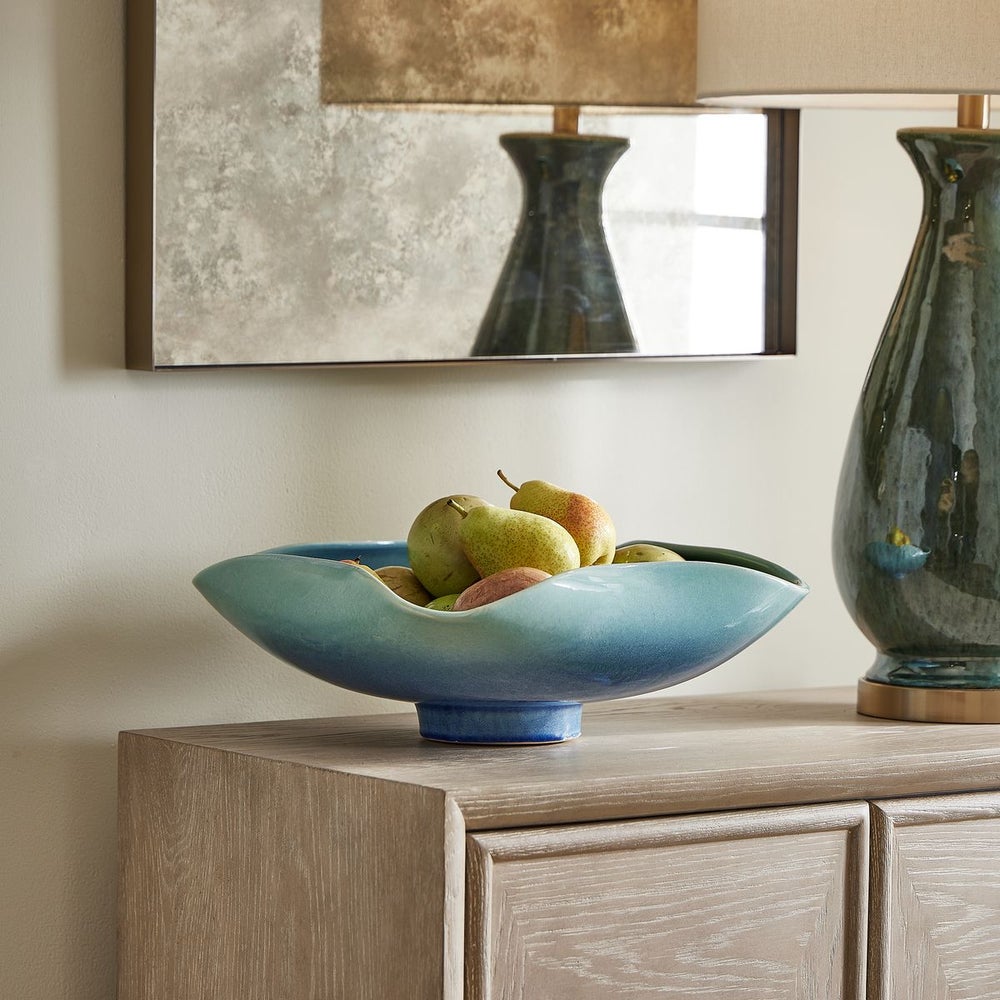 Uttermost Blue Lagoon Glazed Ceramic Bowl ~ Indoor And Outdoor Use - Image 1