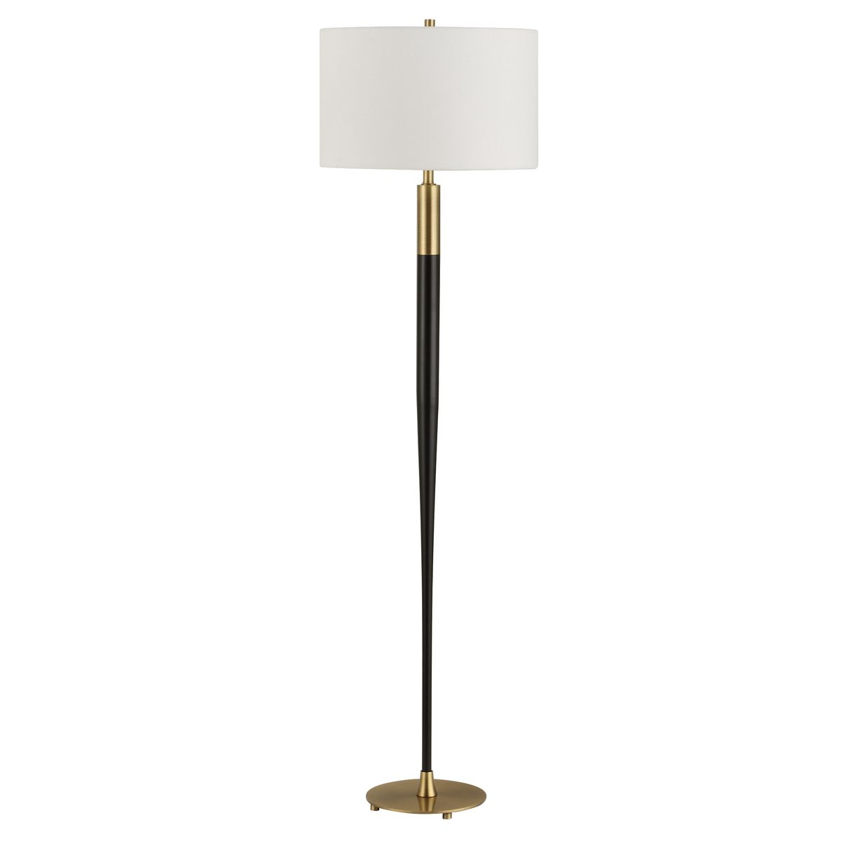 Uttermost Stowe Sleek Satin Black and Brass Base Floor Lamp With White Linen Shade - Image 3