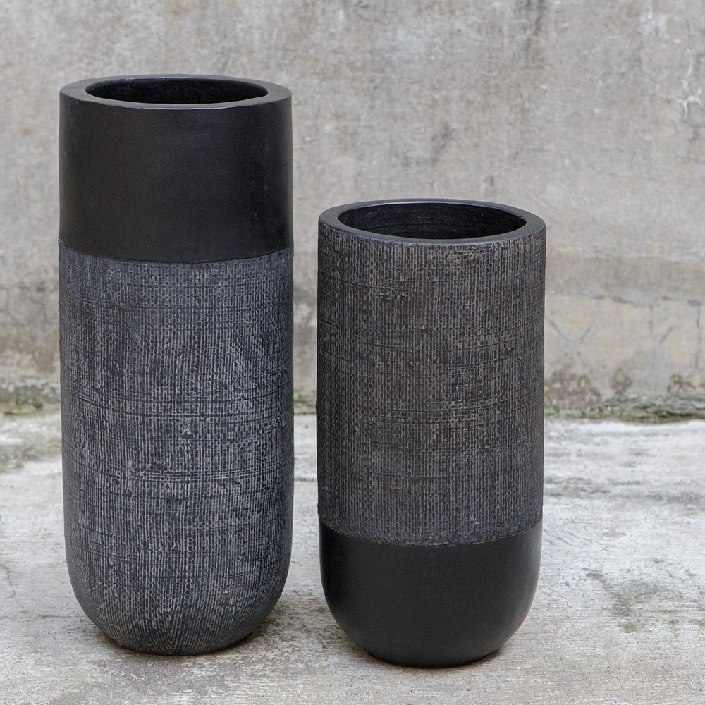 Uttermost Woven Black Terracotta Shadow Set of 2 Vases