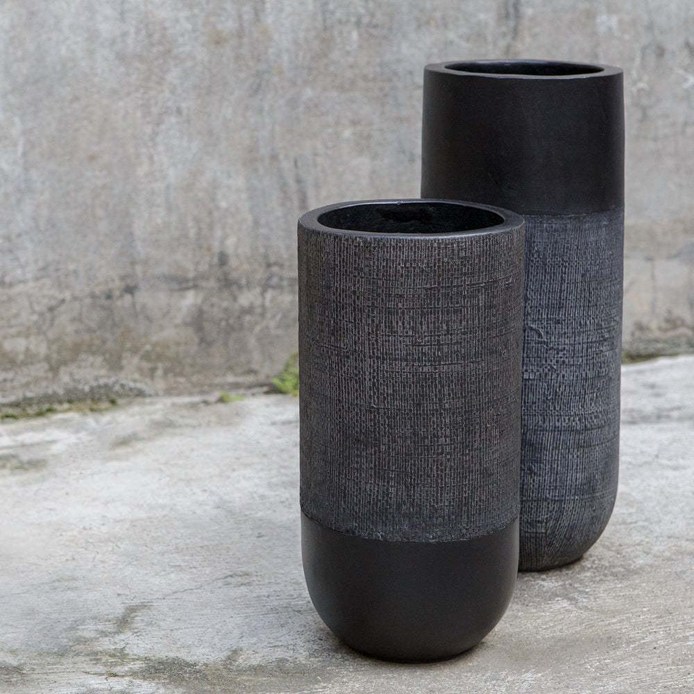Uttermost Woven Black Terracotta Shadow Set of 2 Vases - Image 2
