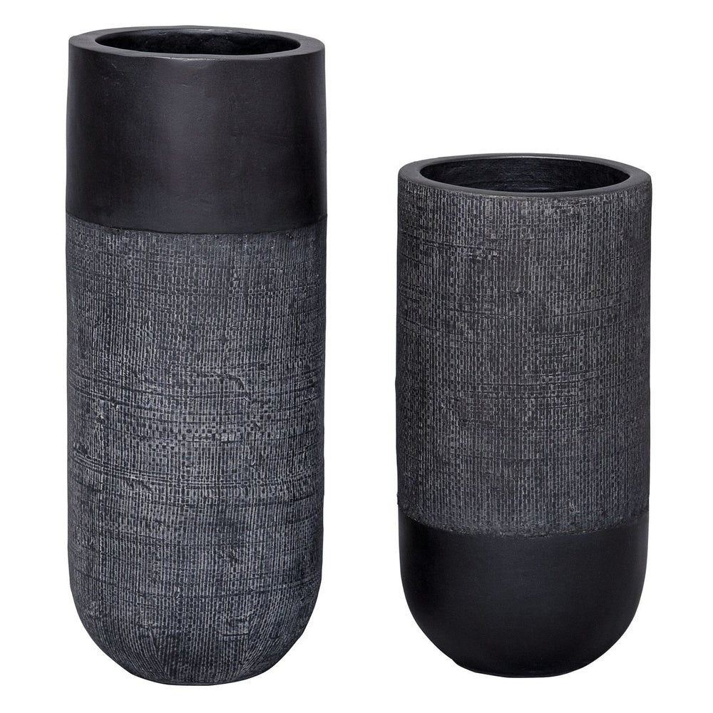 Uttermost Woven Black Terracotta Shadow Set of 2 Vases - Image 3