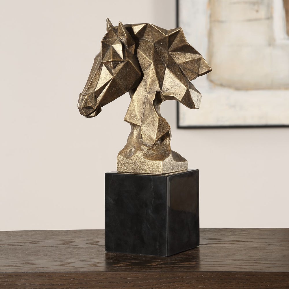 Uttermost Chiseled Antique Gold Horse Bust Sculpture - Image 1