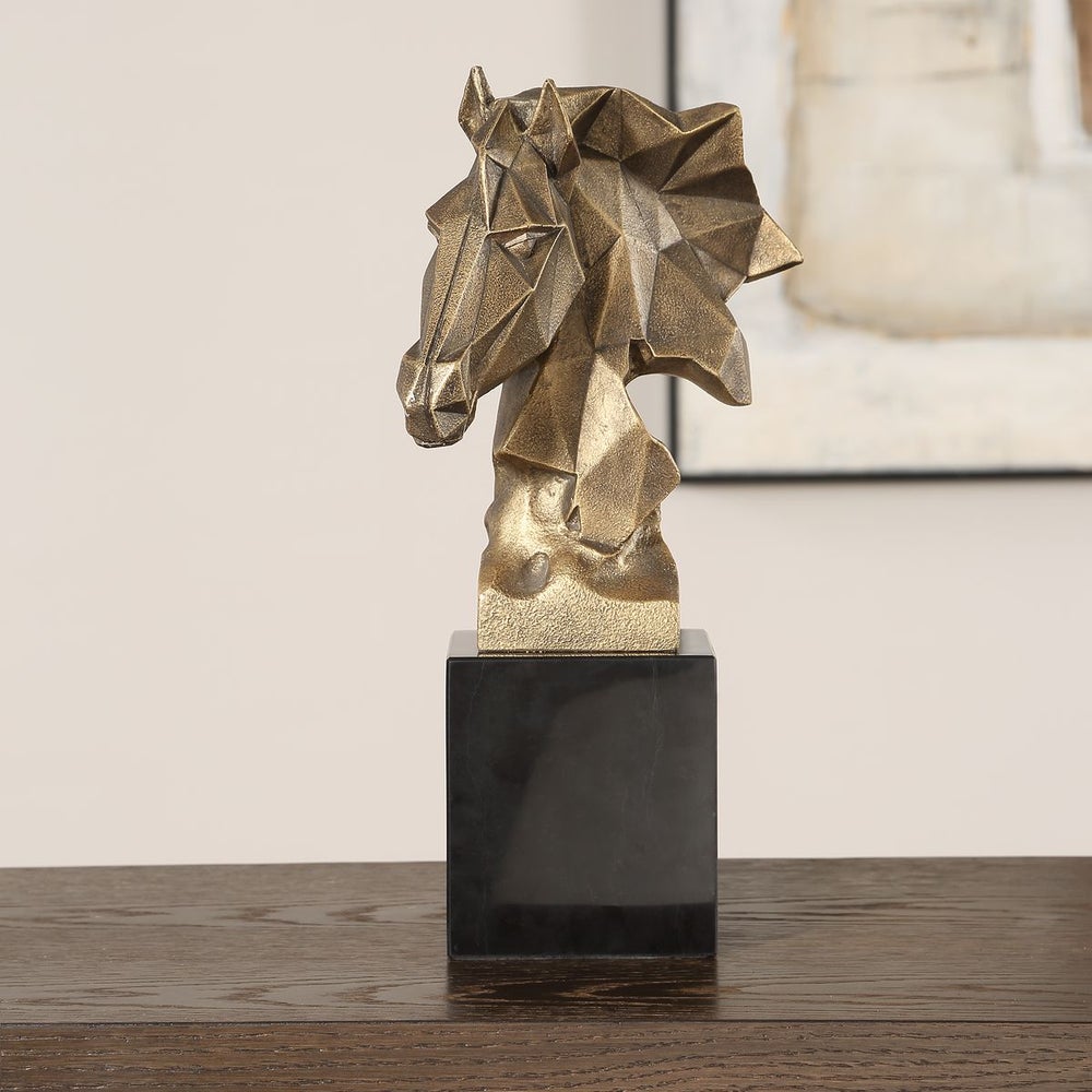 Uttermost Chiseled Antique Gold Horse Bust Sculpture - Image 2
