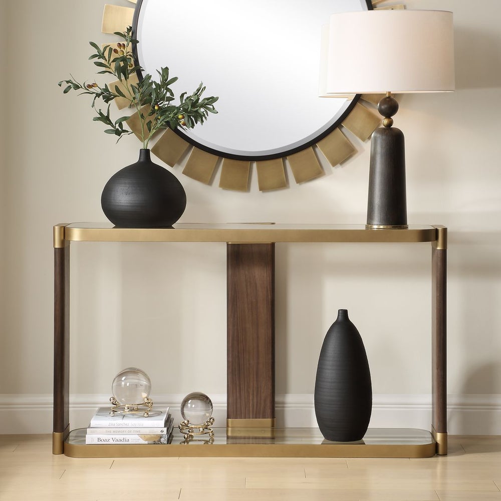 Uttermost Ryles Walnut With Gold Accents Console Table - Image 1