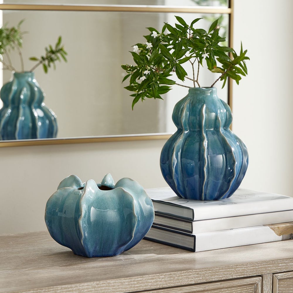 Uttermost Ocean Wave Set of 2 Ceramic Vases ~ Indoor And Outdoor Use - Image 1