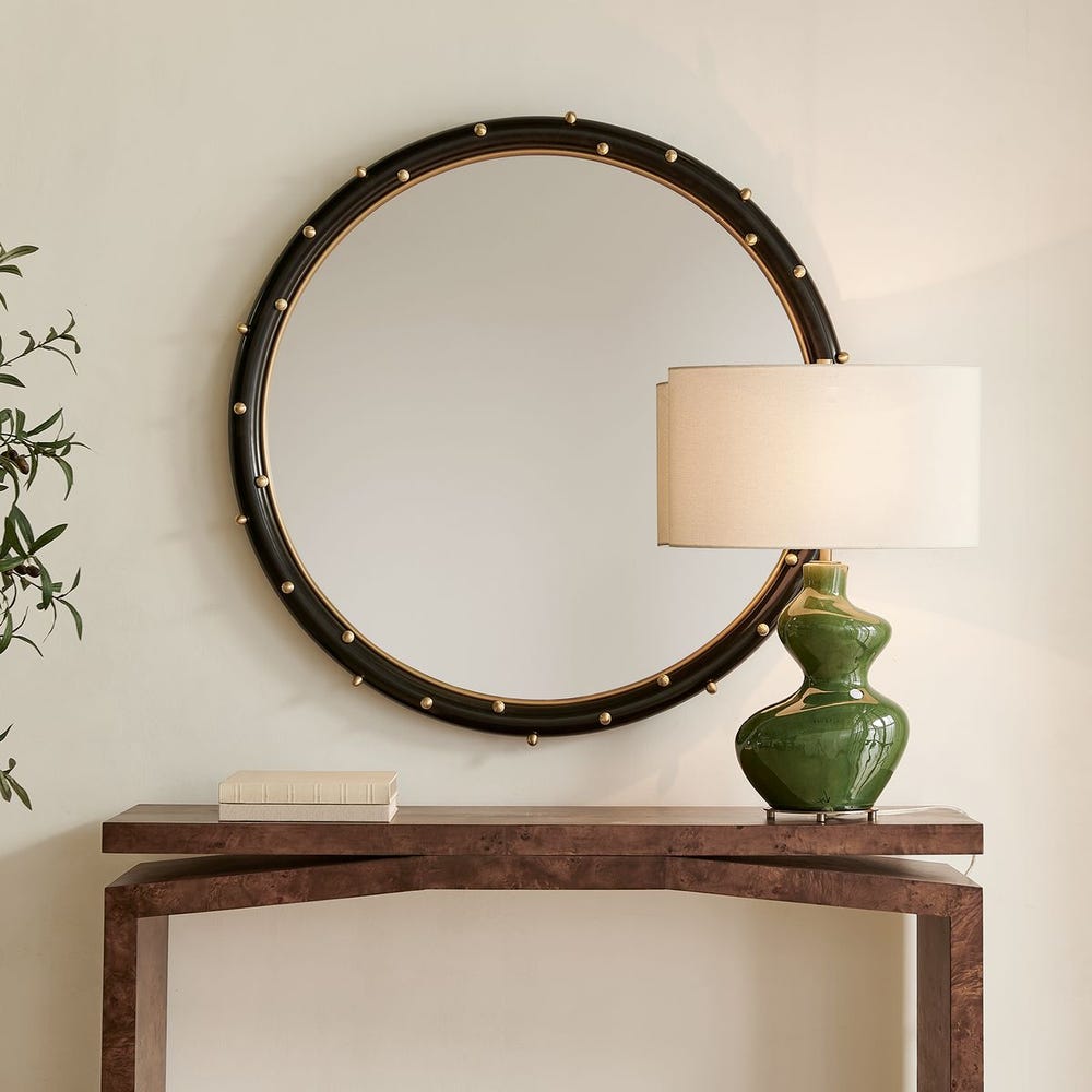 Uttermost Helia Matte Black And Brass Studs Round Mirror