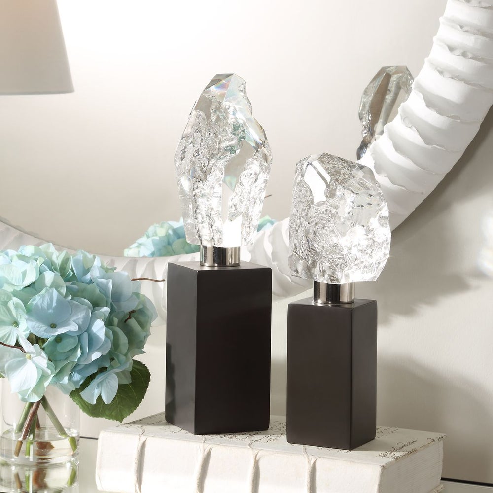 Uttermost Crystal Peak Crystal Sculptures With Sleek Black Base ~ Set Of 2 - Image 1