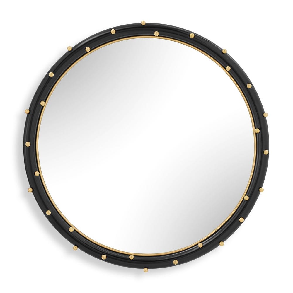 Uttermost Helia Matte Black And Brass Studs Round Mirror - Image 3