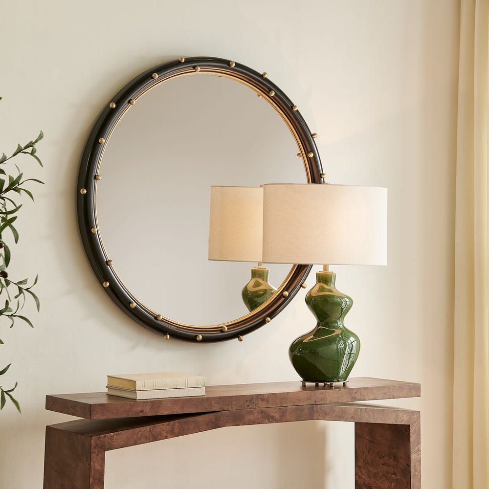 Uttermost Helia Matte Black And Brass Studs Round Mirror - Image 2