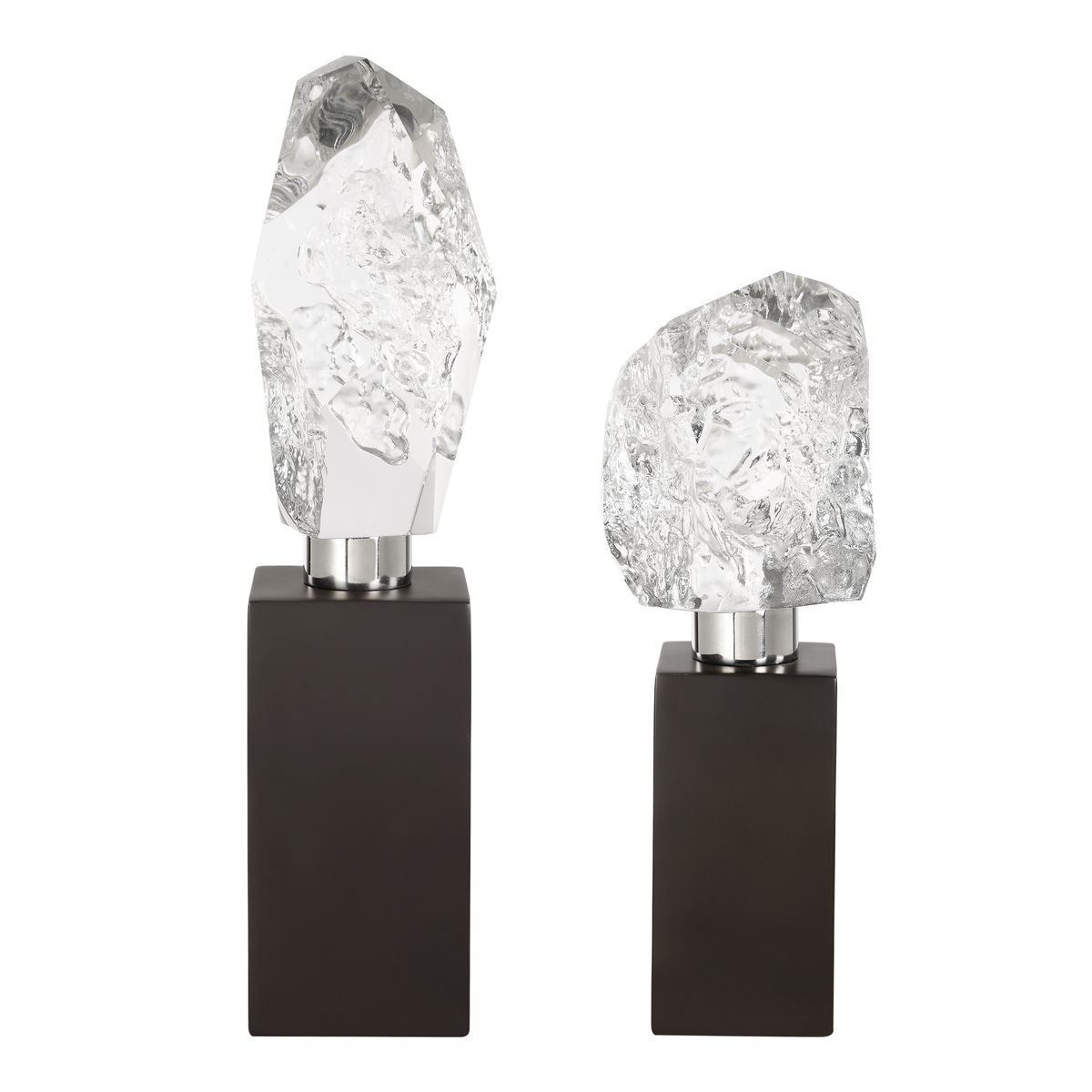 Uttermost Crystal Peak Crystal Sculptures With Sleek Black Base ~ Set Of 2 - Image 3