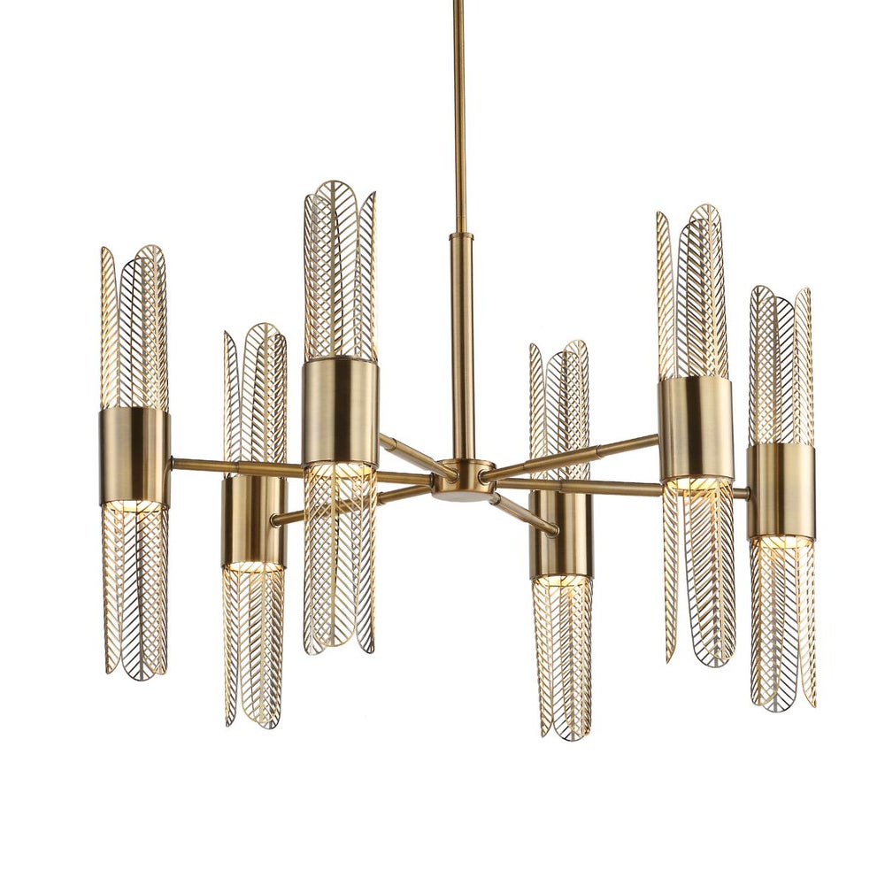 Uttermost Cret Art Deco Brass 12 Light Chandelier