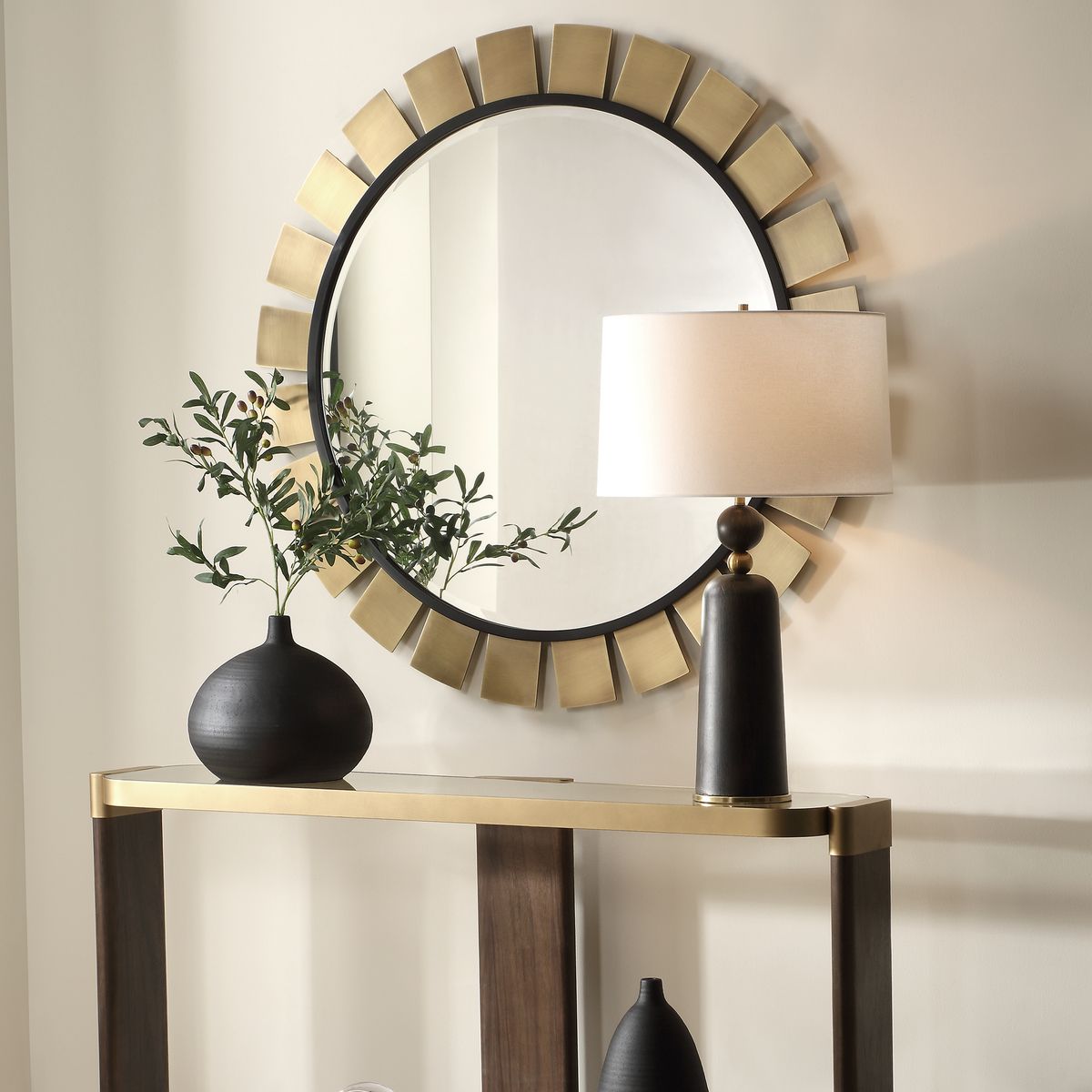 Uttermost Toluca Antiqued Brass Sunburst Round Mirror - Image 2