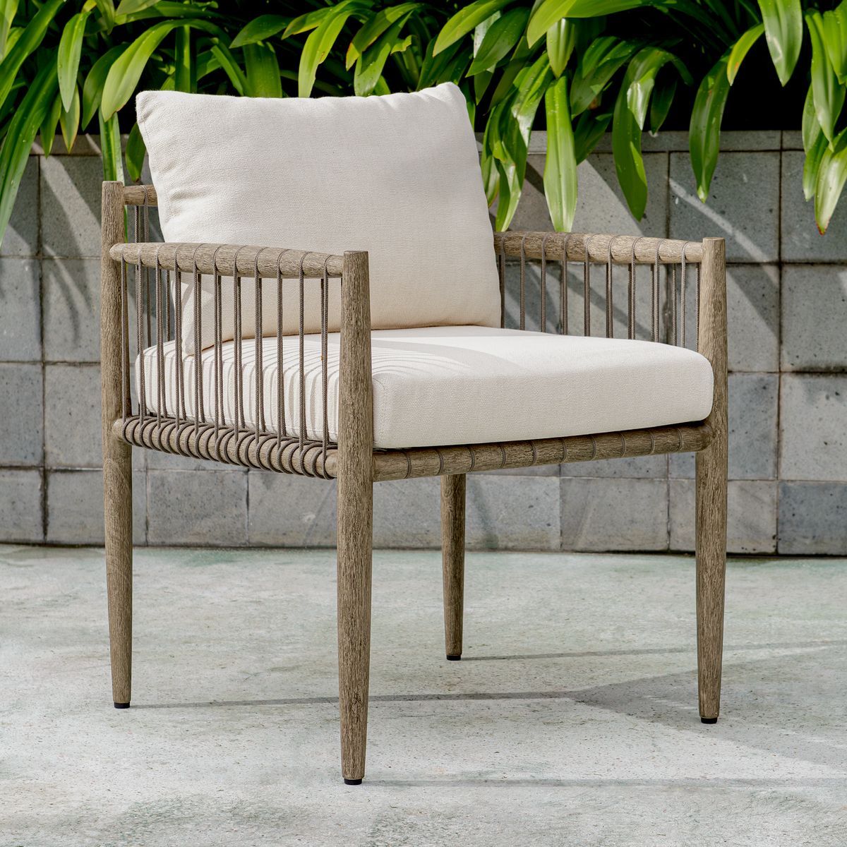 Uttermost Borneo Dark Gray Mahogany With Oyster White Cushion Outdoor Dining Chair - Image 1