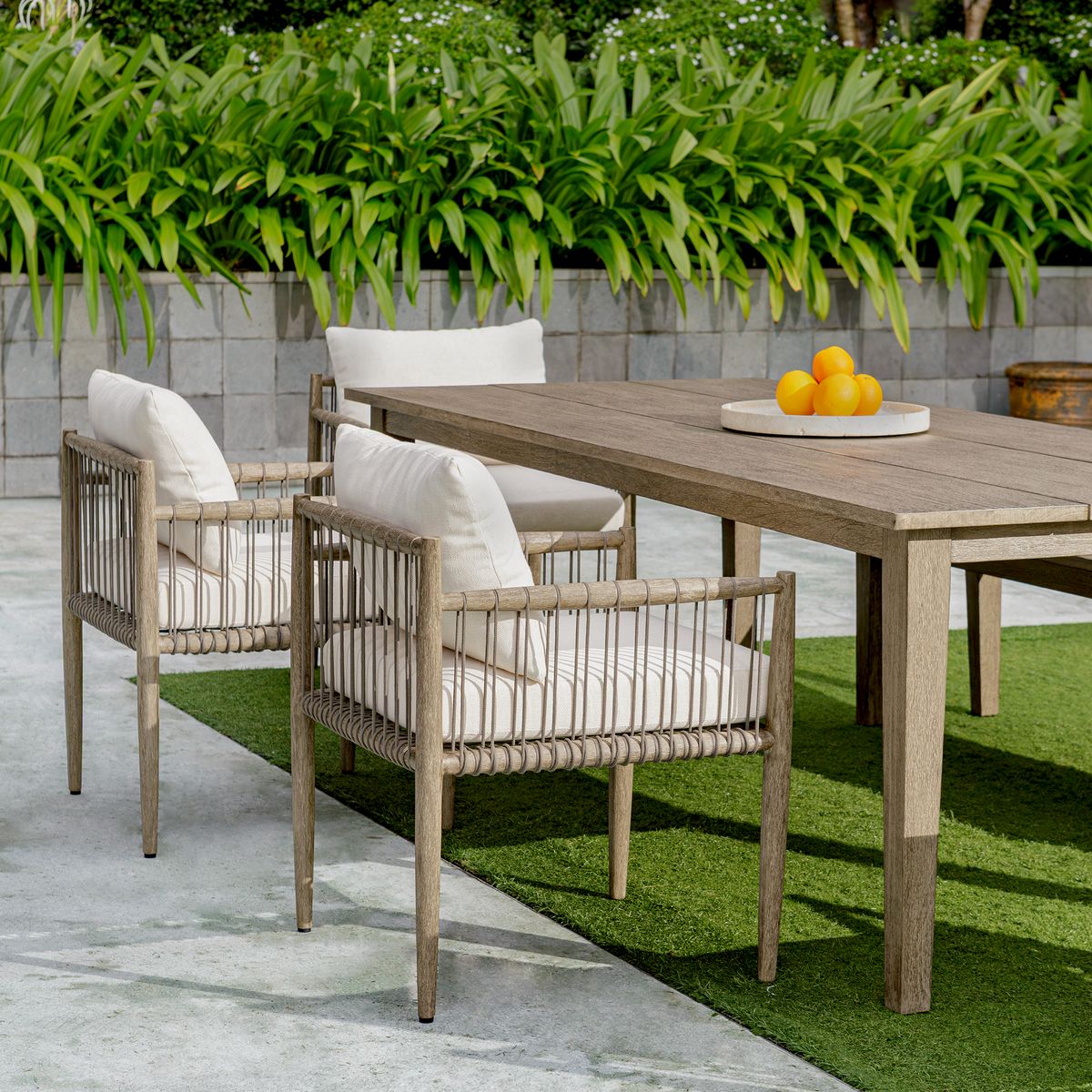 Uttermost Borneo Dark Gray Mahogany With Oyster White Cushion Outdoor Dining Chair - Image 2