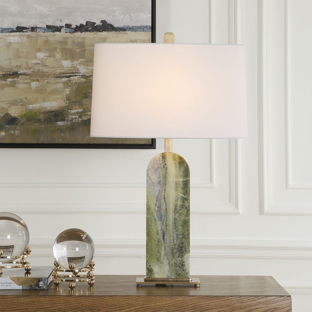 Uttermost Moorea Green Marble Table Lamp With Crisp White Linen Shade - Image 1