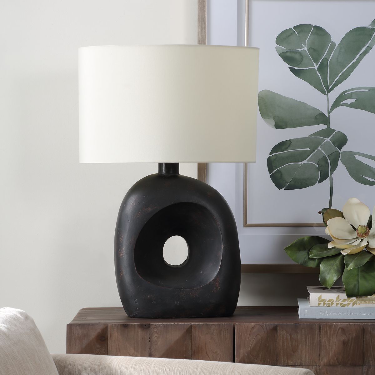 Uttermost Peephole Dark Bronze Table Lamp With Linen Shade ~ Indoor And Outdoor Use - Image 2