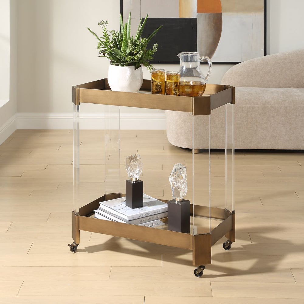 Uttermost Giselle Acrylic, Bronze and Glass Bar Cart - Image 1