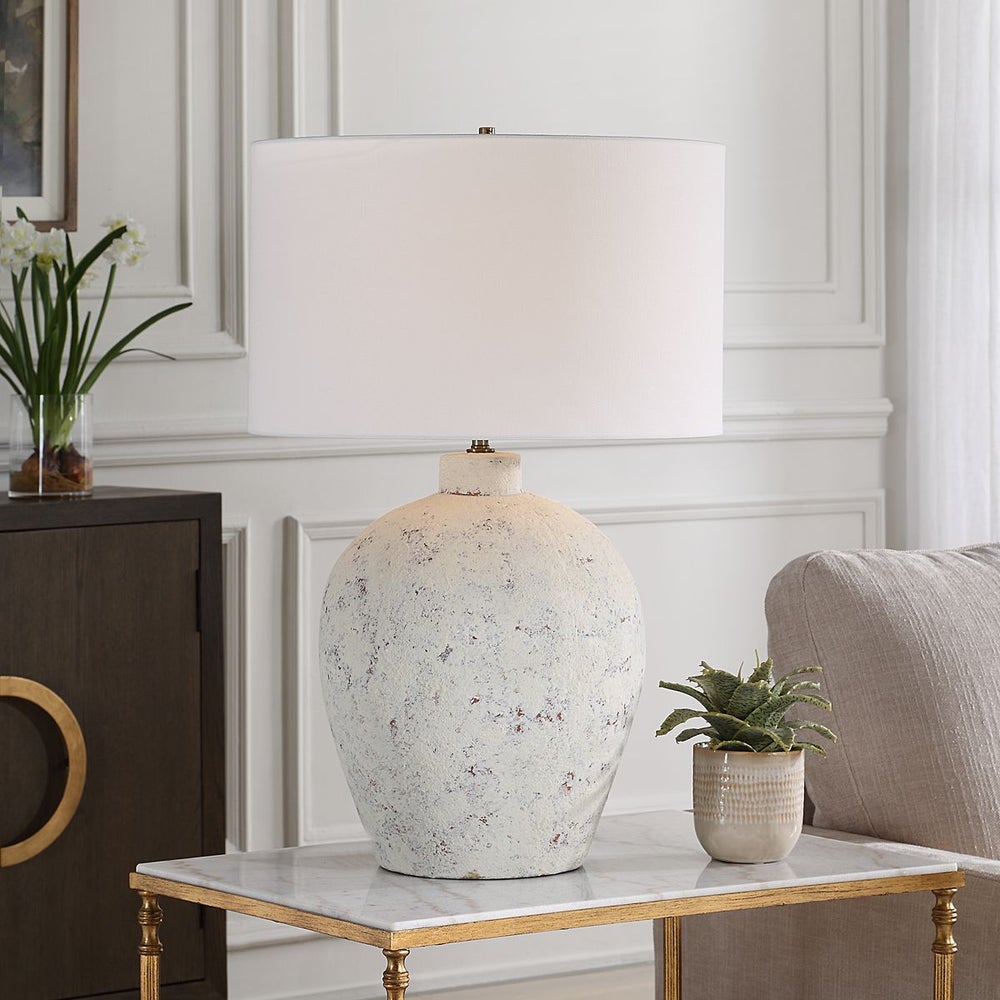 Uttermost Karena Ivory Porcelain Table Lamp With Off White Linen Shade - Image 1