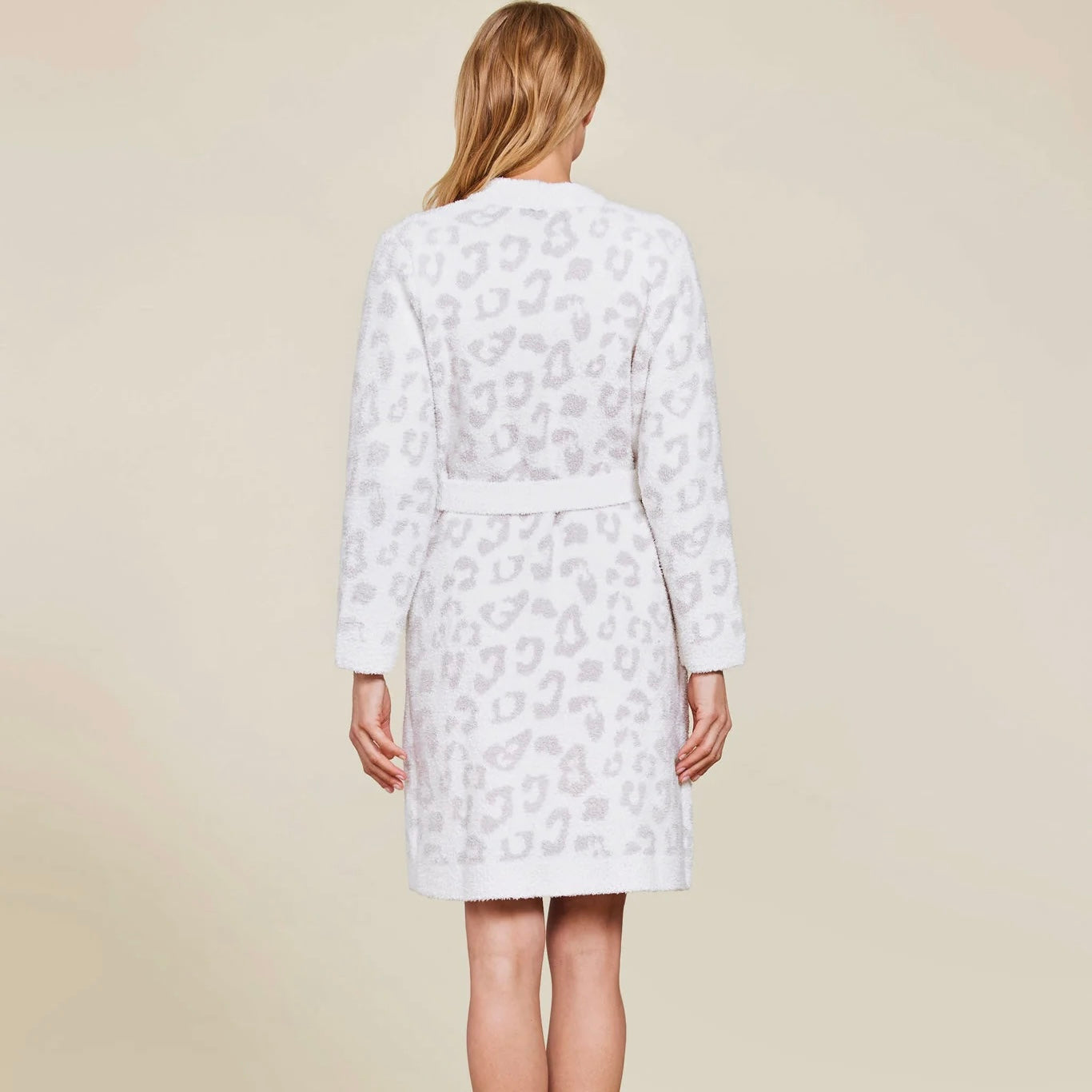 Barefoot Dreams CozyChic Cream & Stone Leopard In The Wild Robe ~ Size Small / Medium - Image 3