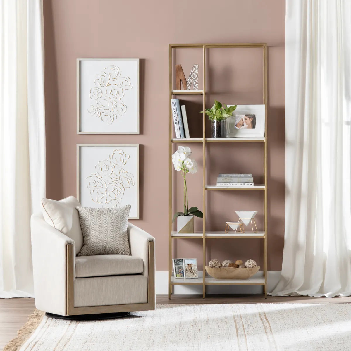 Crestview Collection Stellar White Marble And Gold Etagere - Image 1