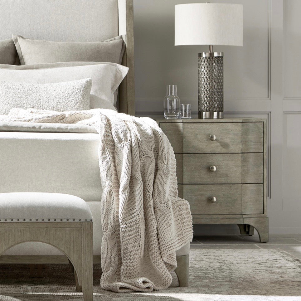 Bernhardt Albion Collection Three Drawer Nightstand ~ Pewter Finish
