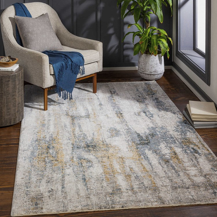 Uttermost Ladoga Beige, Cream, Gray and Denim Blue Modern Abstract Rug ~ 5' x 7'5" - Image 1