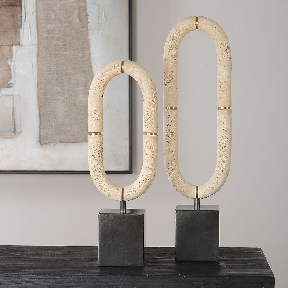Uttermost Oval Fusion Ivory Stone Set of 2 Sculptures - Image 1