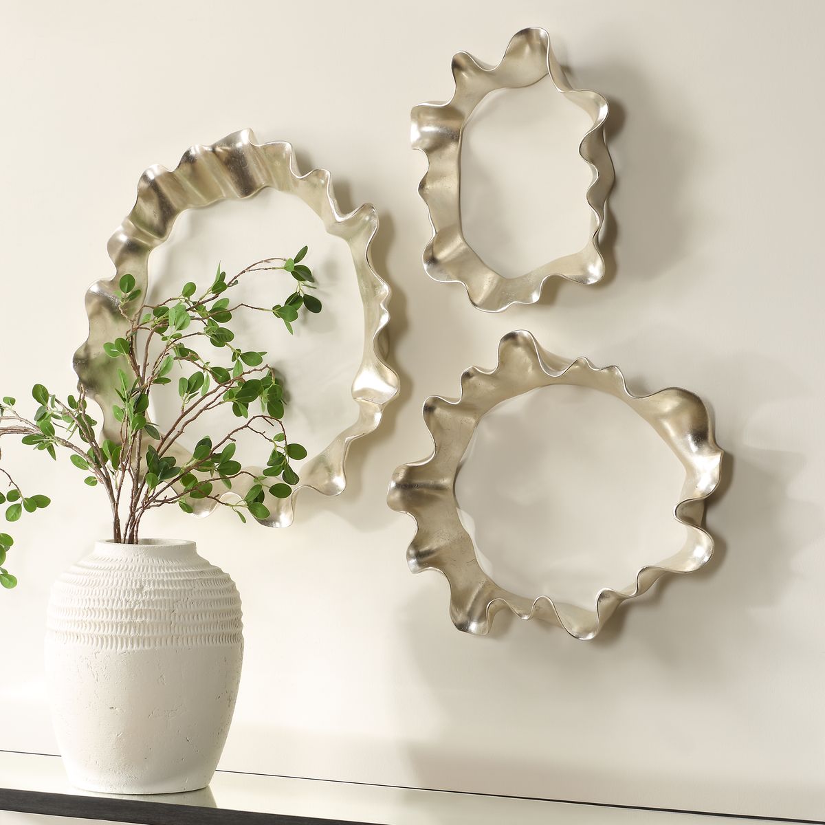 Uttermost Ripple Effect Sculpted Warm Silver Wall Decor ~ Set Of 3 - Image 3