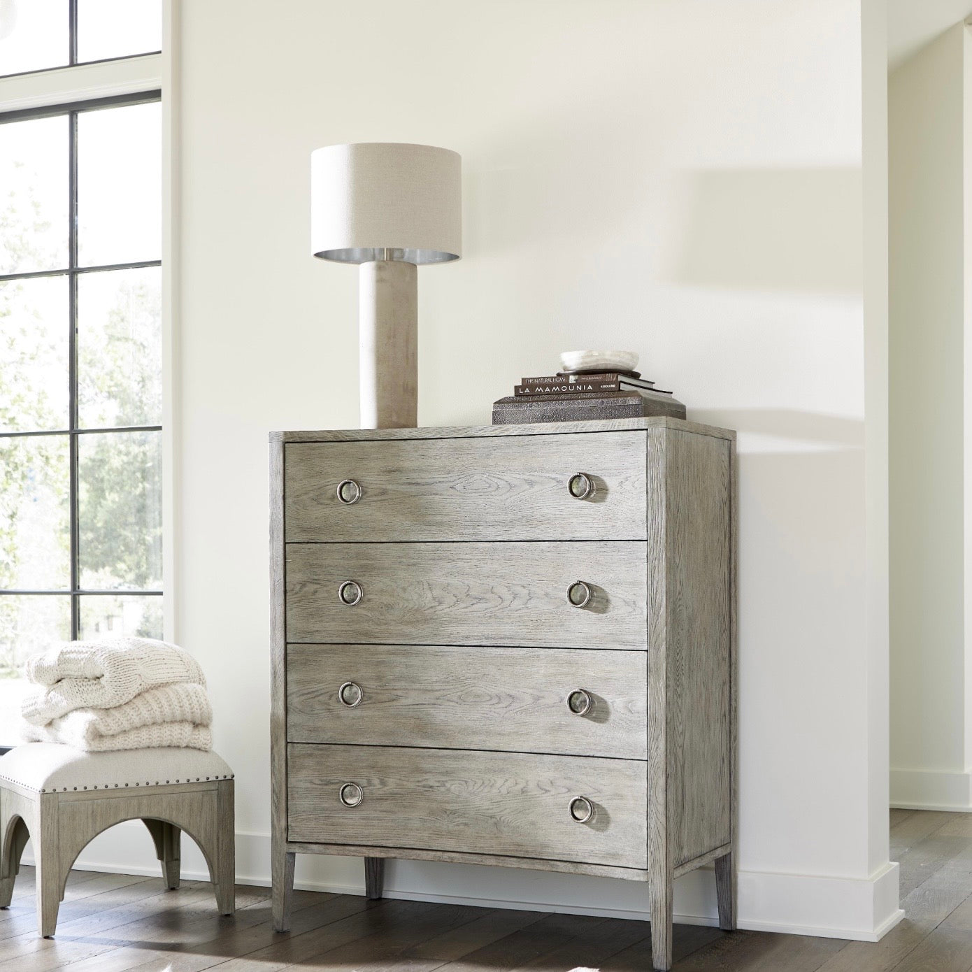 Bernhardt Albion Collection Four Drawer Tall Chest ~ Pewter Finish