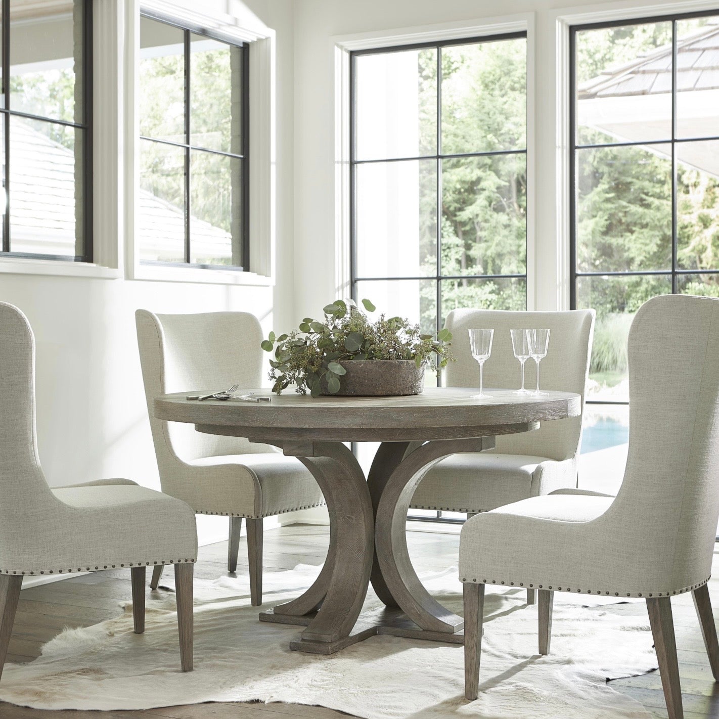 Bernhardt Albion Collection Round Dining Table ~ Pewter Finish