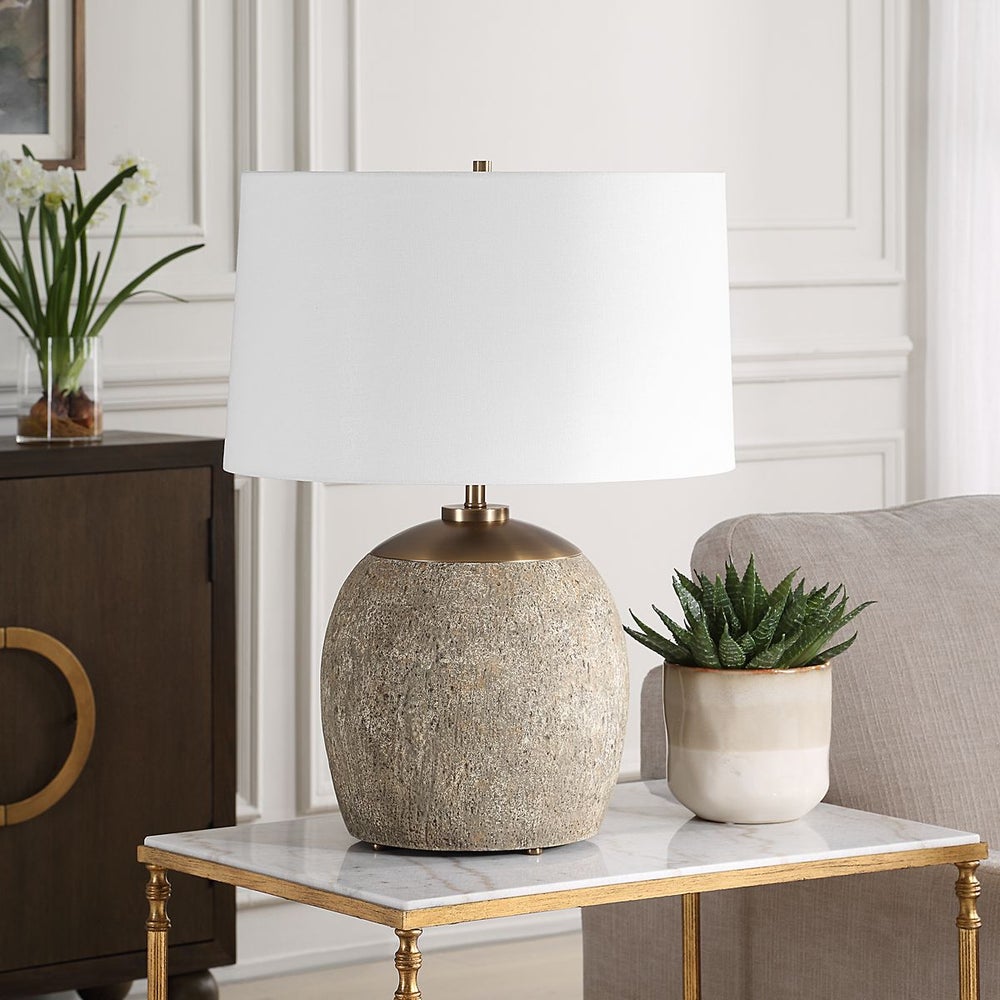 Uttermost Raylan Textured Concrete Table Lamp With White Linen Shade - Image 2