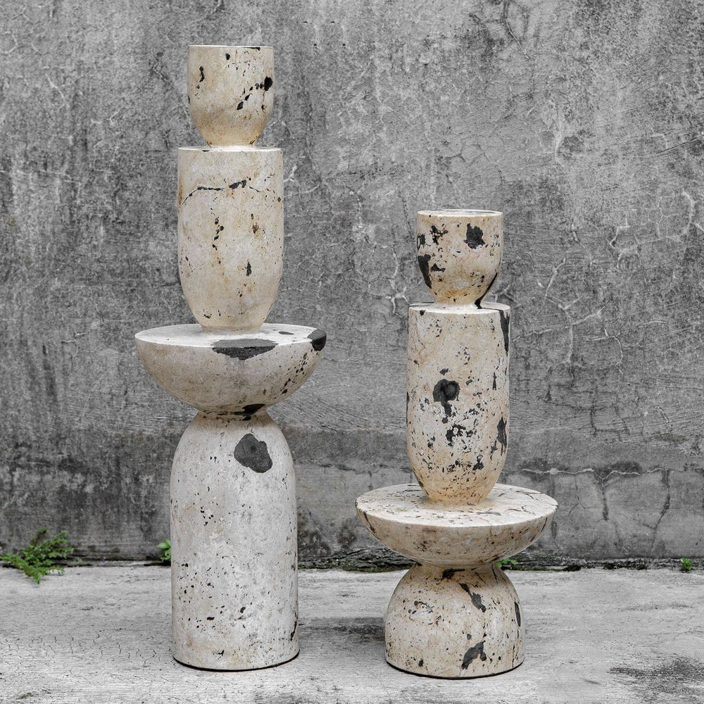 Uttermost Nouveau Handcrafted White Limestone With Black Set of 2 Sculptures - Image 1