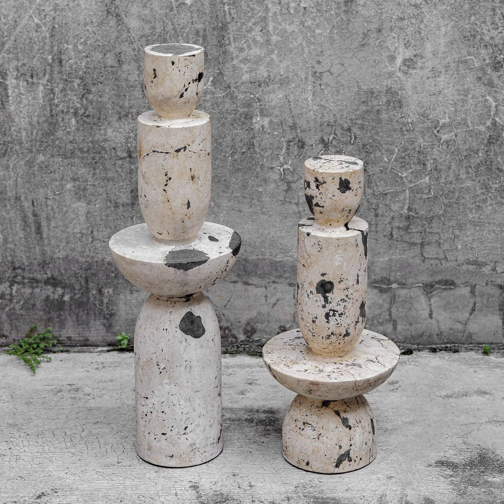 Uttermost Nouveau Handcrafted White Limestone With Black Set of 2 Sculptures - Image 2