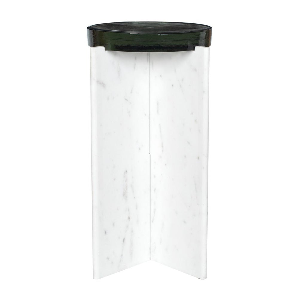 Uttermost Olina White Marble Base With Thick Cast Glass Accent Table ~ Indoor and Outdoor Use - Image 2