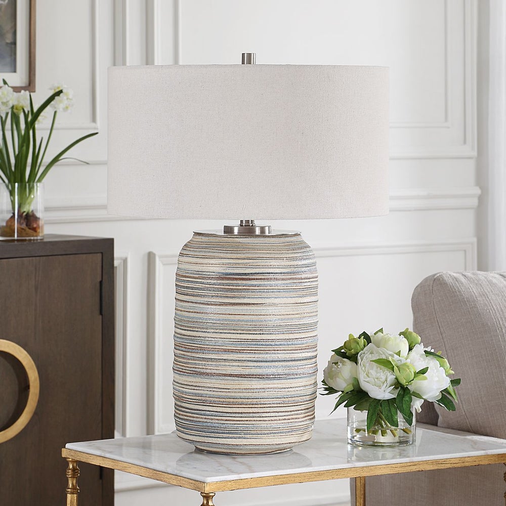 Uttermost Prospect Brown, Taupe, And Cream Table Lamp With Light Beige Linen Shade ~ Large - Image 2