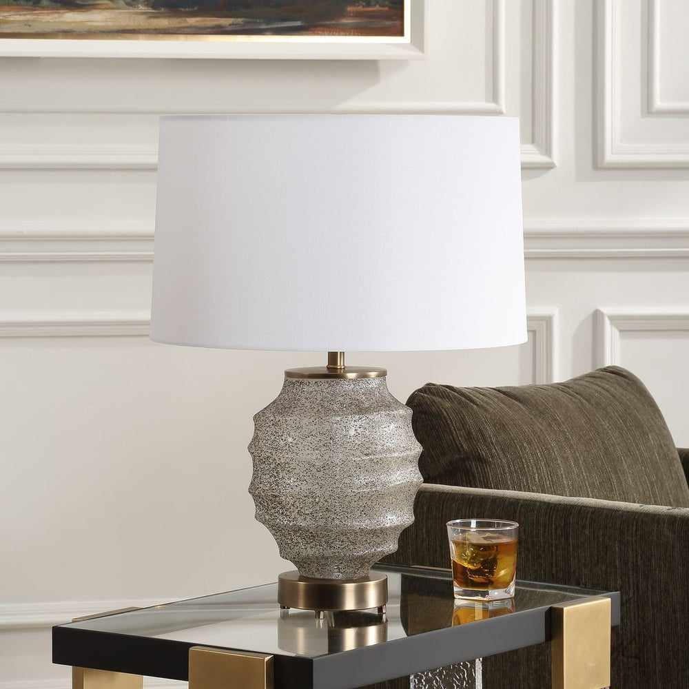 Uttermost Acosta Textured Glass Table Lamp With White Linen Shade - Image 1