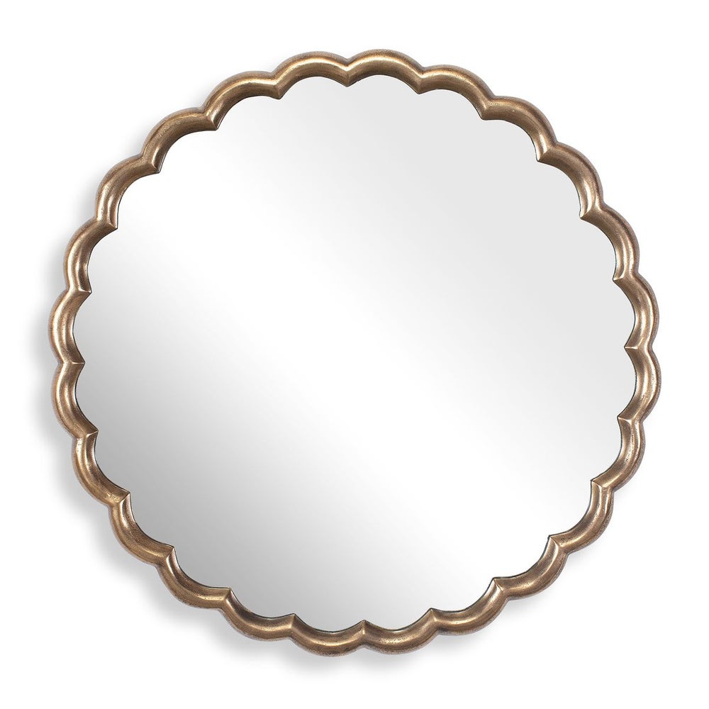 Uttermost Cerrito Antiqued Brass Curved Scalloped Round Mirror - Image 1
