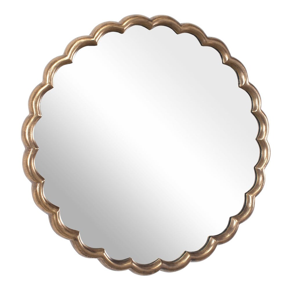 Uttermost Cerrito Antiqued Brass Curved Scalloped Round Mirror - Image 2