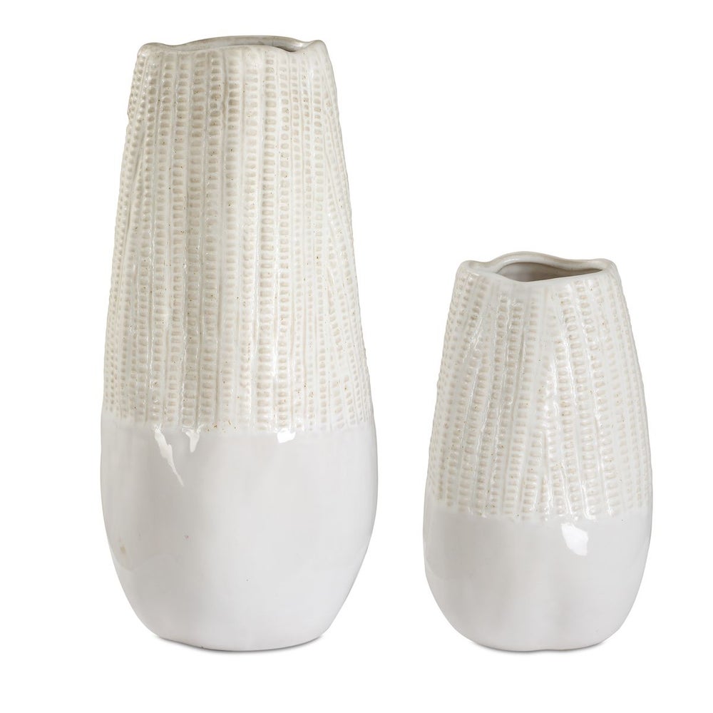 Uttermost Echo White Ceramic Ridge Vases ~ Set of 2 - Image 3