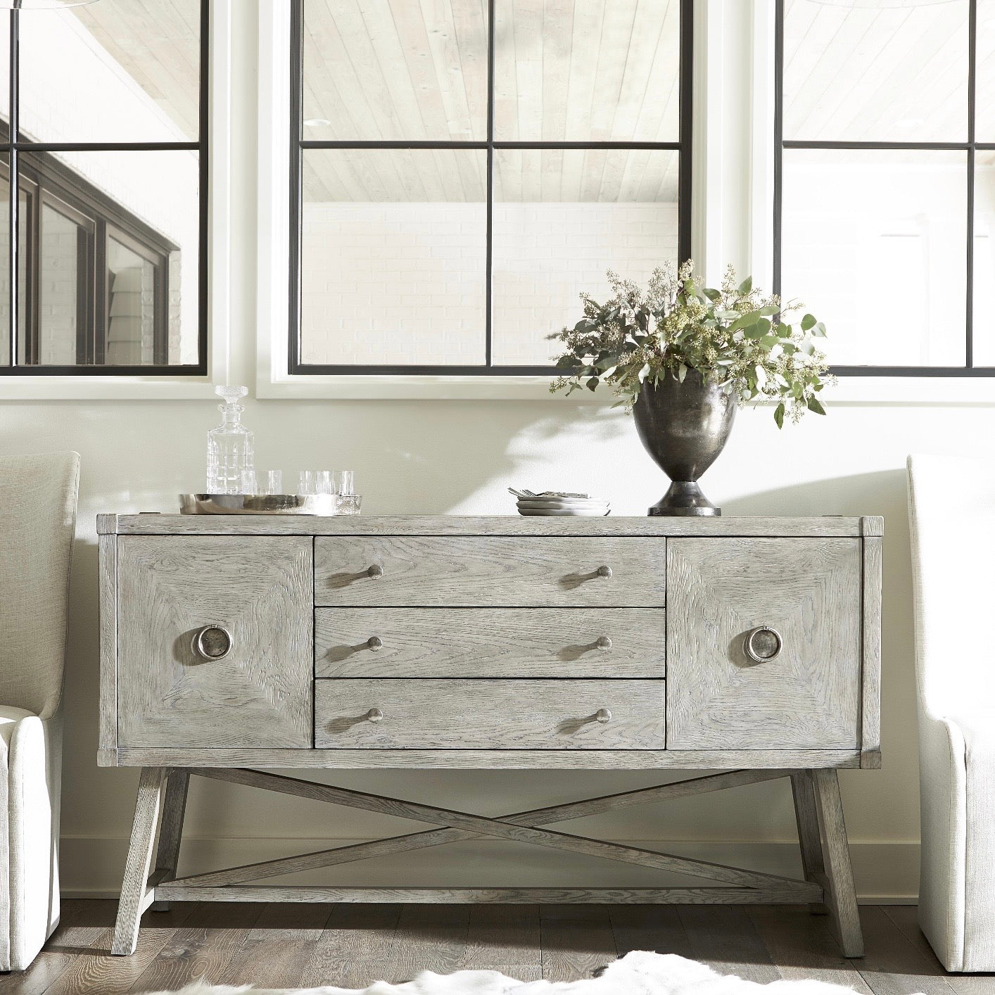 Bernhardt Albion Collection Sideboard ~ Weathered Wood & Pewter Finish