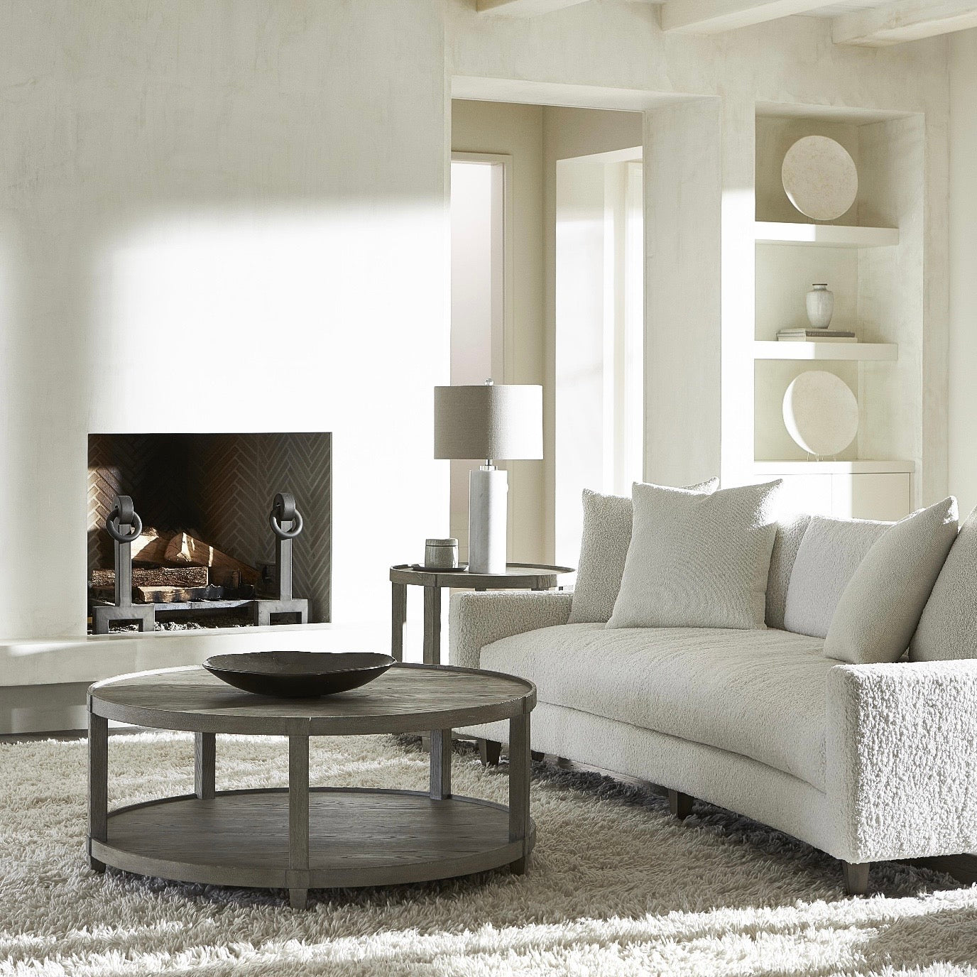 Bernhardt Albion Collection Round Two Shelf Cocktail Table ~ Pewter Finish