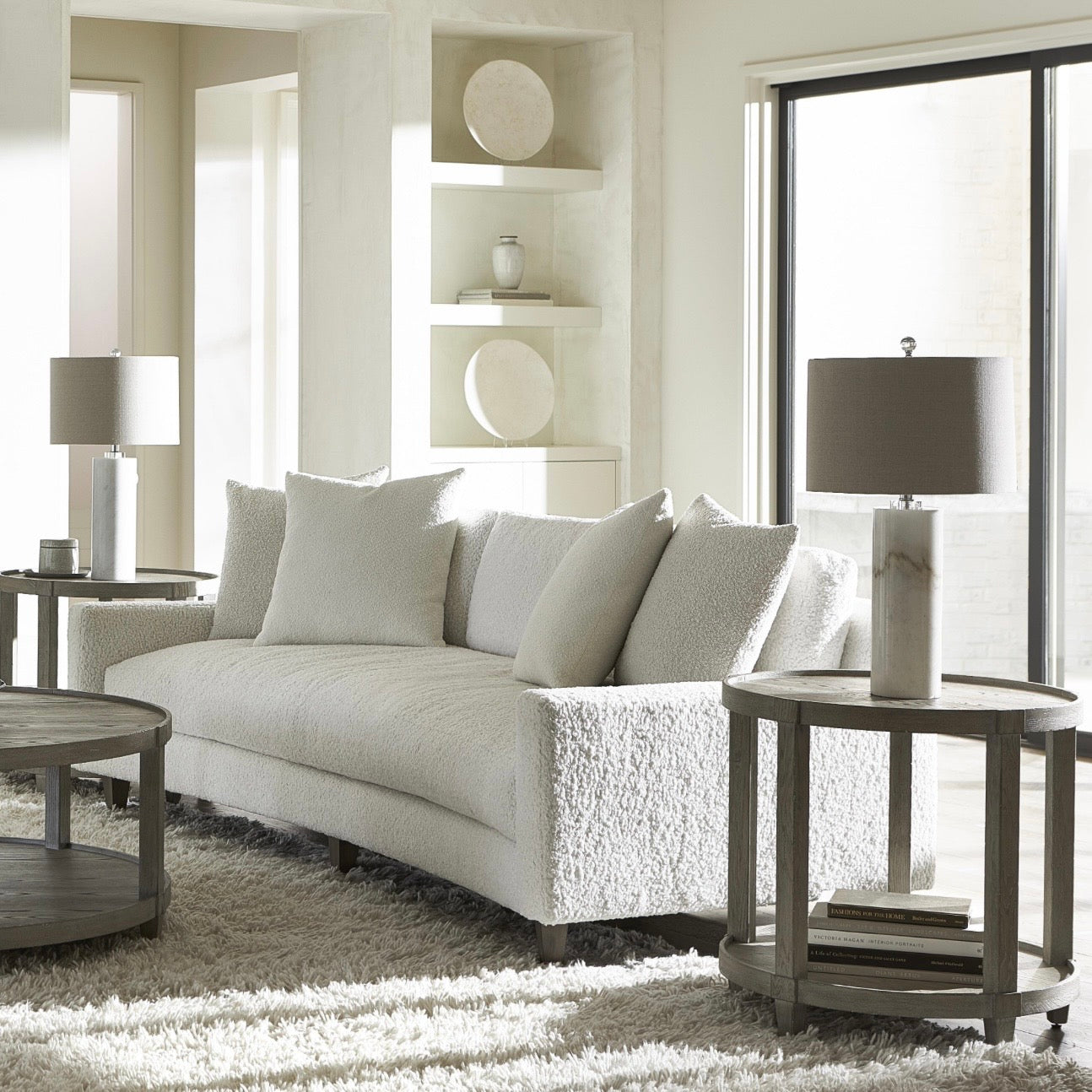 Bernhardt Albion Collection Round Two Shelf Side Table ~ Pewter Finish