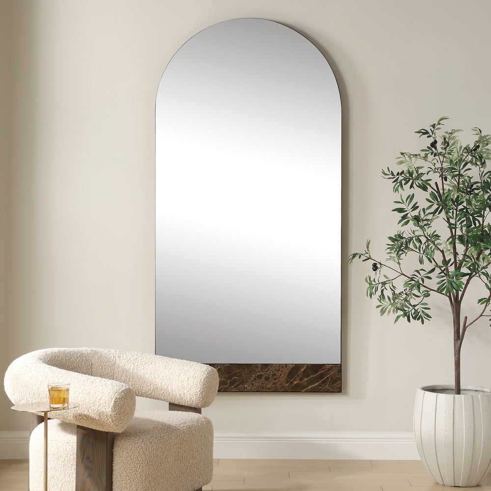 Uttermost Hanover Emperador Dark Bronze Iron and Brown Marble Arch Mirror - Image 1